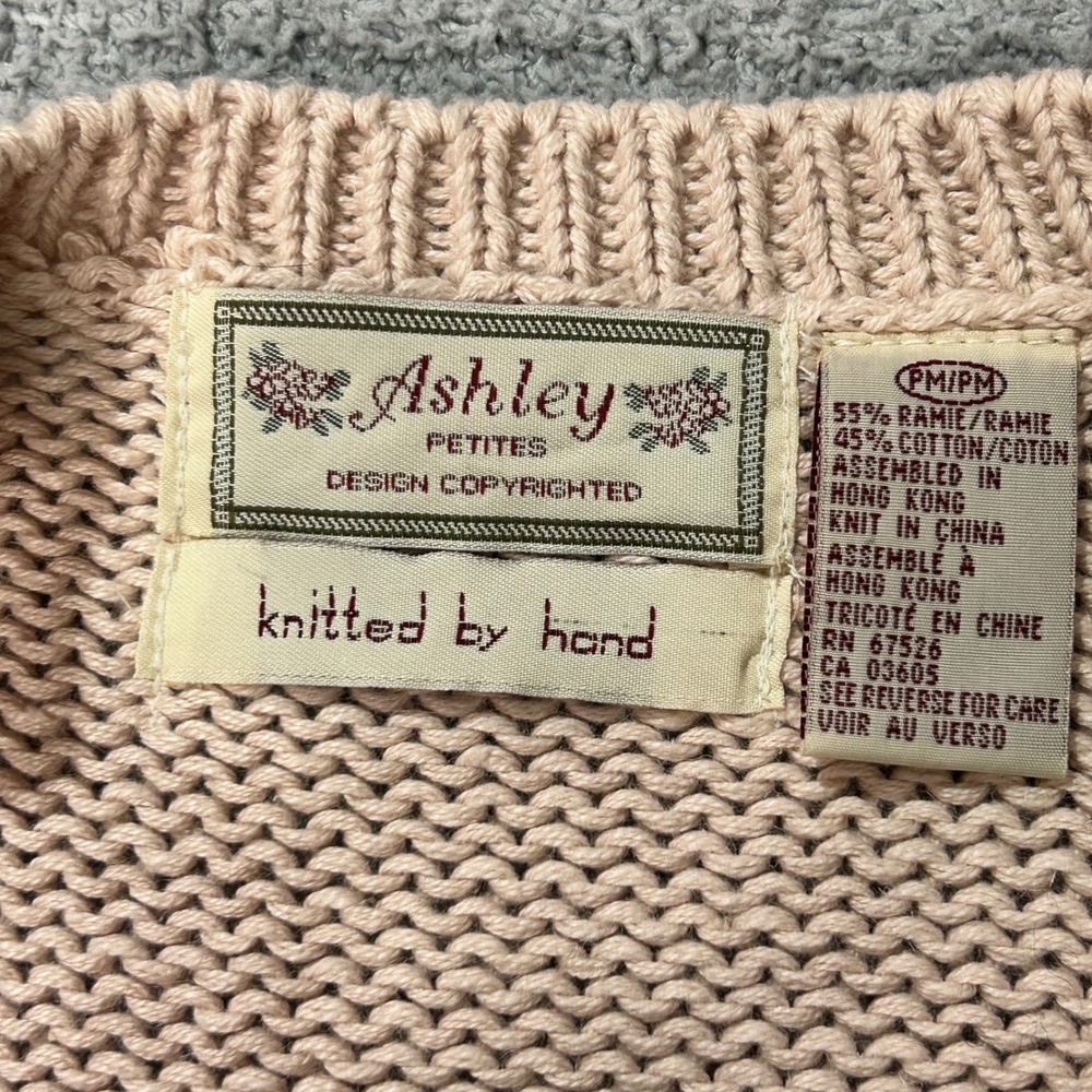 1990s Ashley Cardigan VTG Floral Hand Knit PM Pink Grandmacore Coquette Cottage - Picture 6 of 13